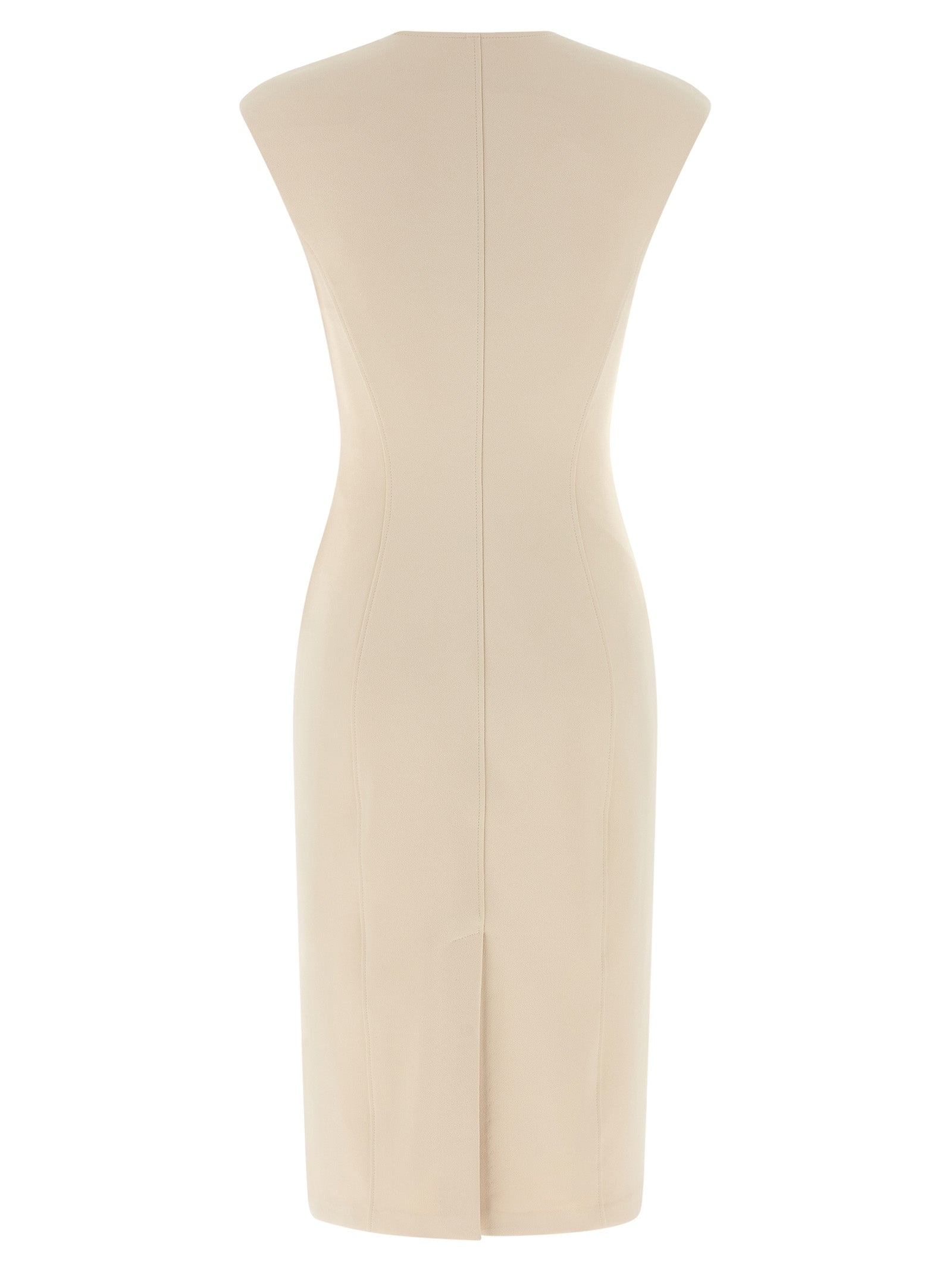 Heart-shaped neckline dress Beige Polyester