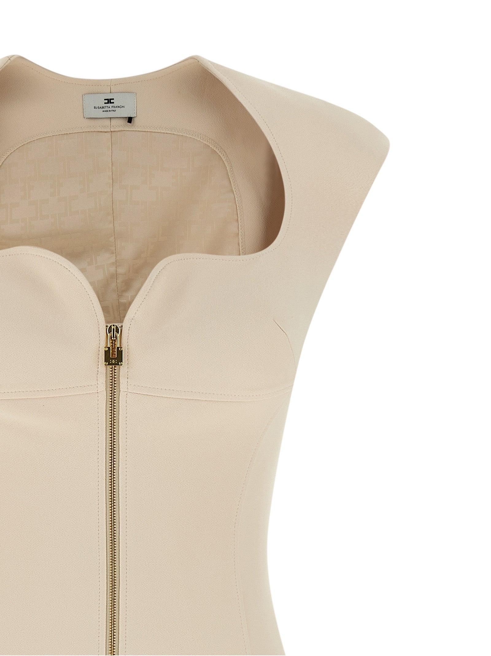 Heart-shaped neckline dress Beige Polyester