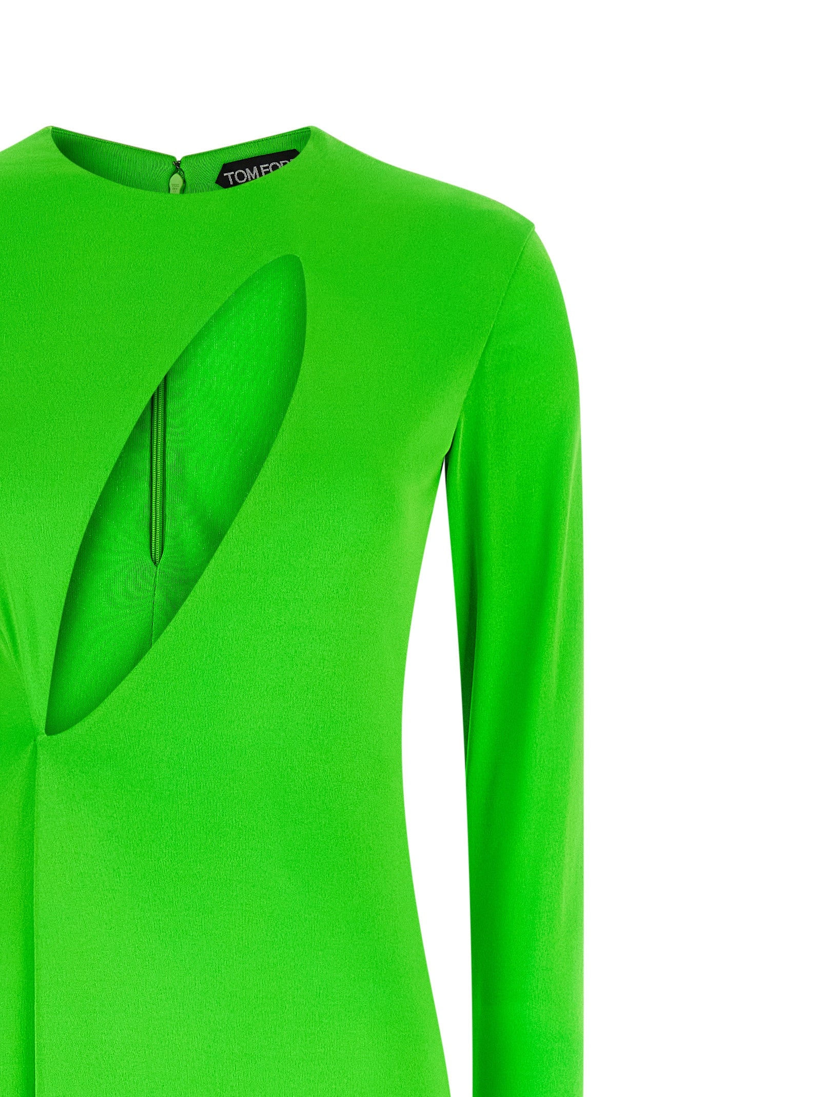 Long Sleeve Slash Front Evening dress Green Viscose