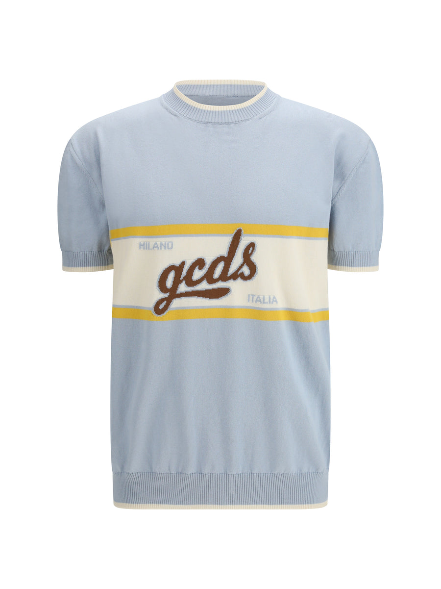 Logo Script Crewneck With Short Sleeves Pale Blue/yellow Cotton T-shirts