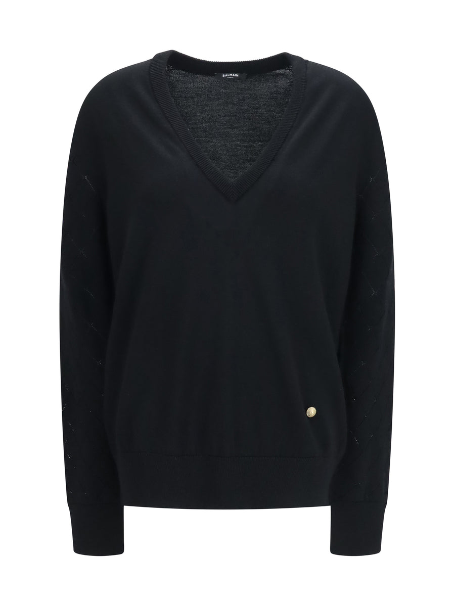 Balmain 100% Merino Wool Ovis Aries sweater in black