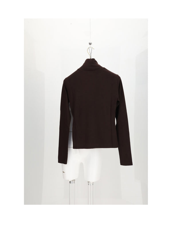 Turtleneck Wool Top Dark Chocolate-Deep Green Chocolate/deep Outer: Tops