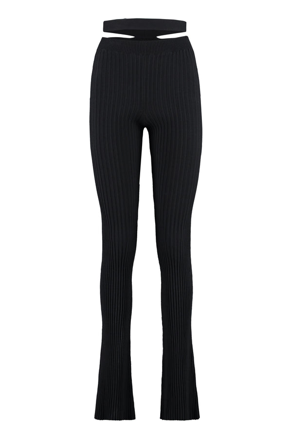 Ribbed Knit Flared Trousers Black Viscose