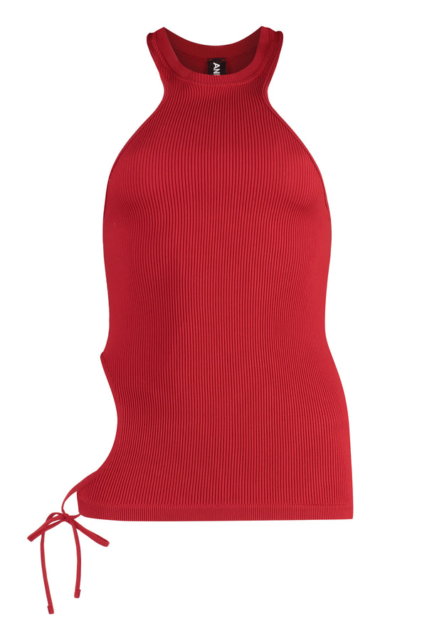 Red Ribbed Tank Top Polyamide Vests & Tops