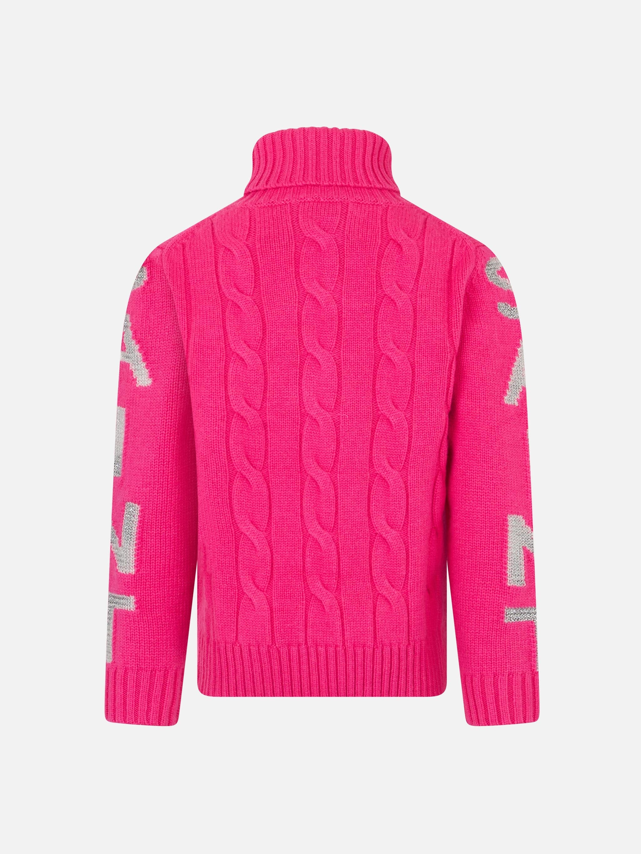 Girl Turtleneck Braided Sweater With Saint Barth Jacquard Pink