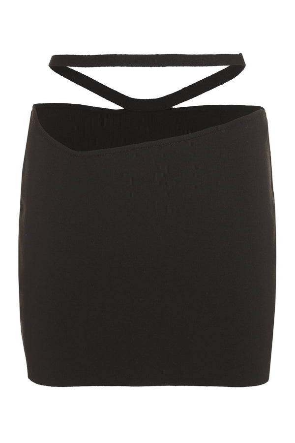 Knitted Mini Skirt With Cut-Out Details Black Viscose