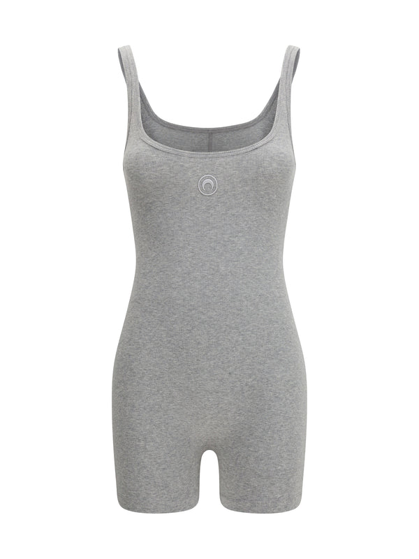 Moon Logo Ribbed Jersey Short Catsuit Grey Cotton; Elastane Jumpsuits