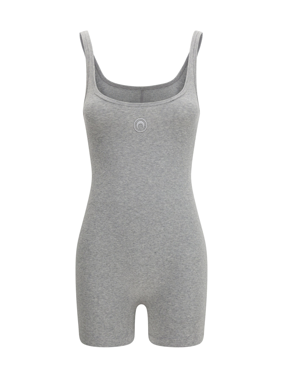 Moon Logo Ribbed Jersey Short Catsuit Grey Cotton; Elastane Jumpsuits