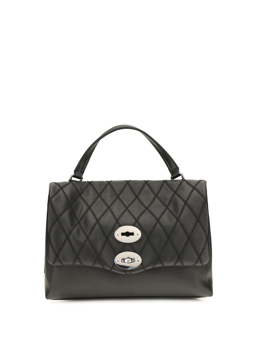 Postina Tramè Leather Top Handle Bag Black Riso Venere Calf Bos Taurus Shoulder