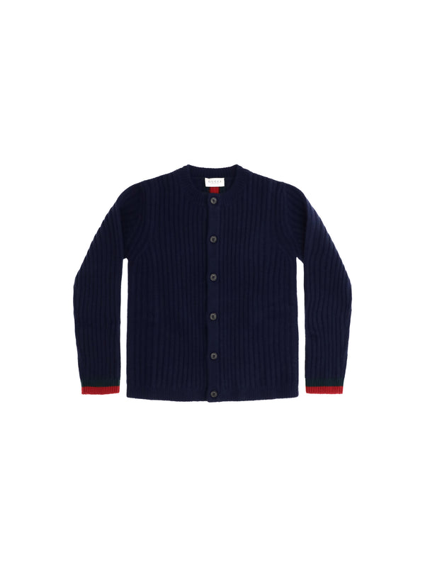 J L-S Cardigan Wo Rib And Inta Abyss Blue/green/red Wool Ovis Aries T-shirts
