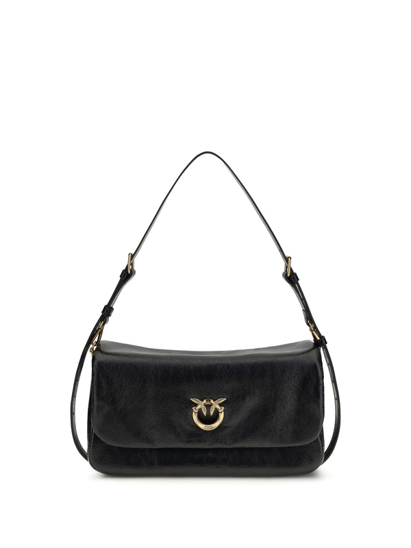 Love Click Soft Horizontal Shoulder Bag Nero-antique Gold Calf Leather Bos Taurus