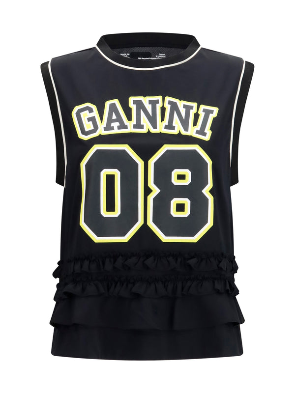 Ganni 100% Polyester tank top in black