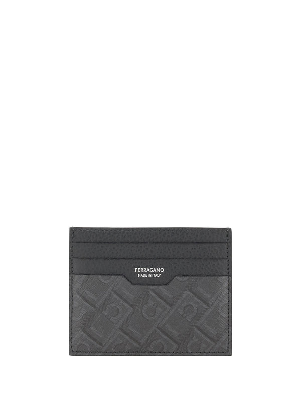 Ferragamo 100% calf leather card case in gray
