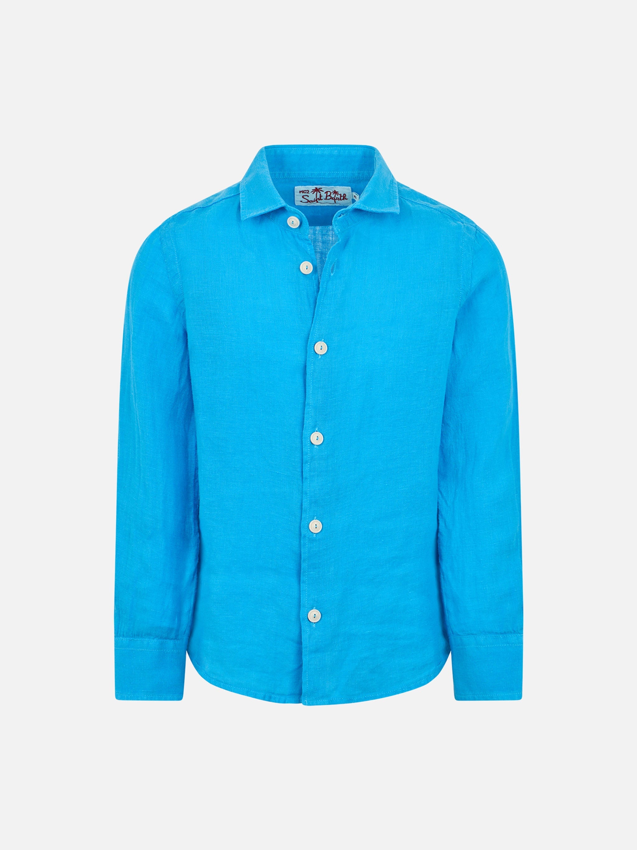 Kid Turquoise Linen Shirt Agnes Sky
