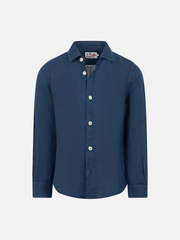 Kid Navy Blue Linen Shirt Agnes