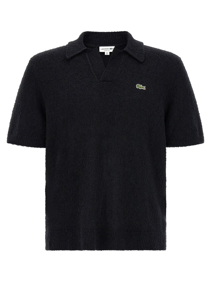 Bouclé Knitted Polo Shirt Black Cotton