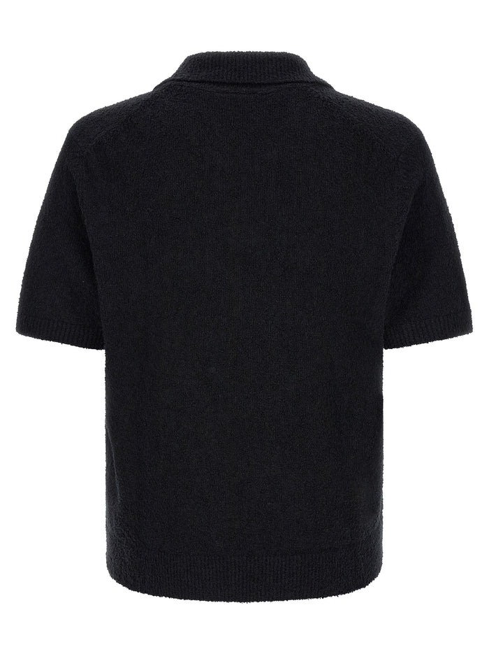 Bouclé Knitted Polo Shirt Black Cotton