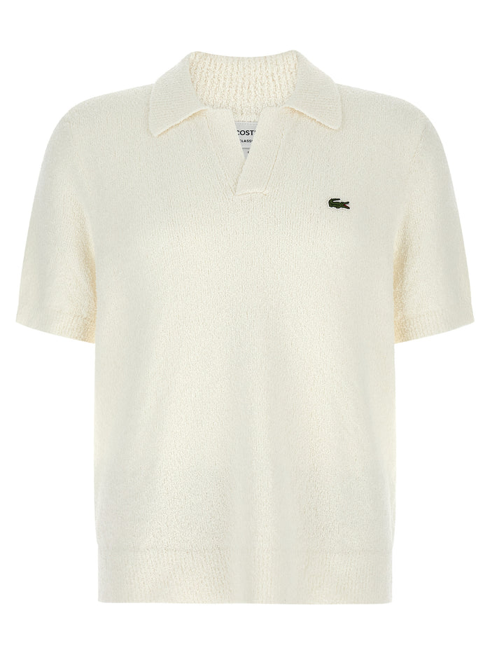 Bouclé Knitted Polo Shirt White Cotton