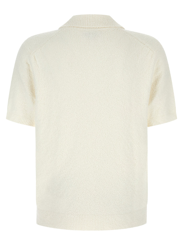 Bouclé Knitted Polo Shirt White Cotton