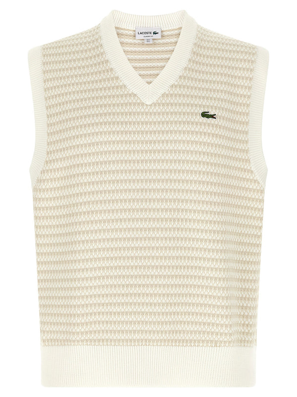 صدرية نقشة خلية النحل جاكار قطن-مزيج من Lacoste — كريمي