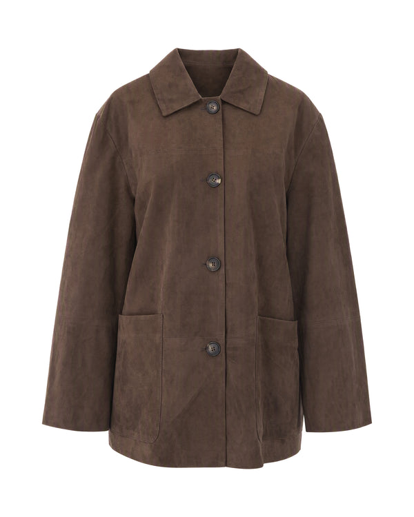 Suede Jacket With Shirt Collar Taupe Lambskin