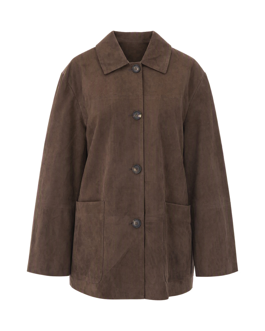 Suede Jacket With Shirt Collar Taupe Lambskin