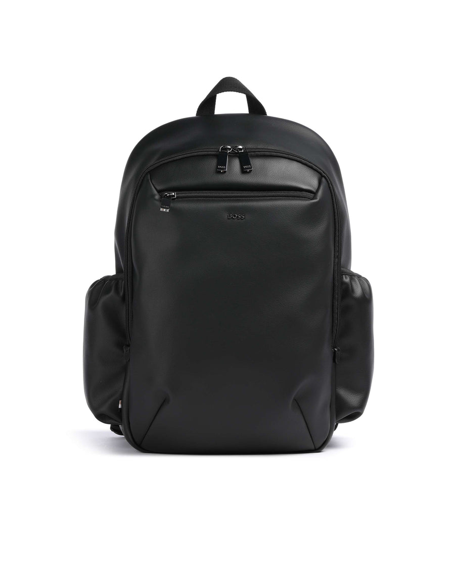 Backpack Black Leather Recycled Polyester Backpacks