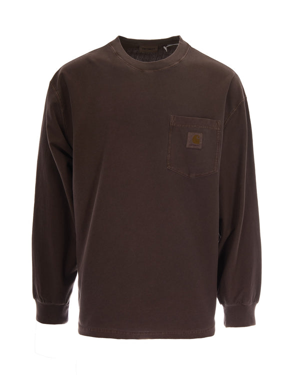 Long-Sleeve T-Shirt Loose Pocket Tobacco Garment Dyed Organic Cotton Single Jersey T-shirts