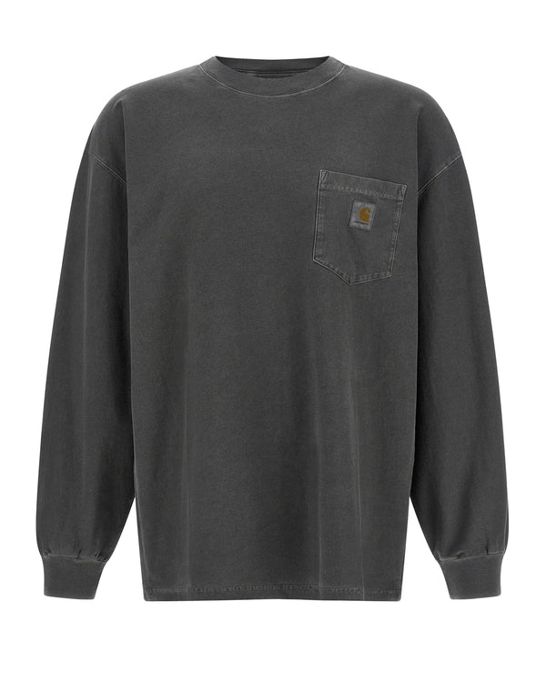 T-Shirt Loose Pocket Black Garment Dyed Organic Cotton Single Jersey T-shirts