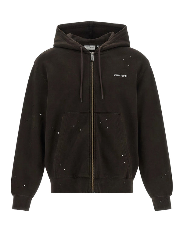 Hooded Painter Jacket Tobacco Destroy Wash Wash/splatter Cotton Sweatshirts