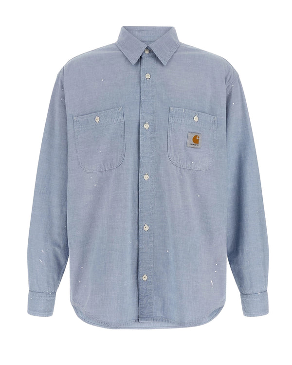 Long-Sleeve Painter Shirt Winston Chambray Blue Worn Used, Splatter Cotton