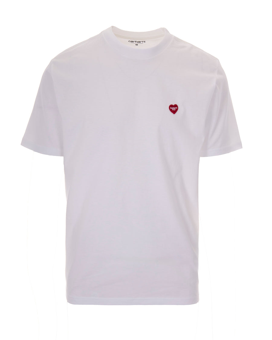 Crew Neck T-Shirt Small Heart White-Red White/red Organic Cotton Single Jersey T-shirts