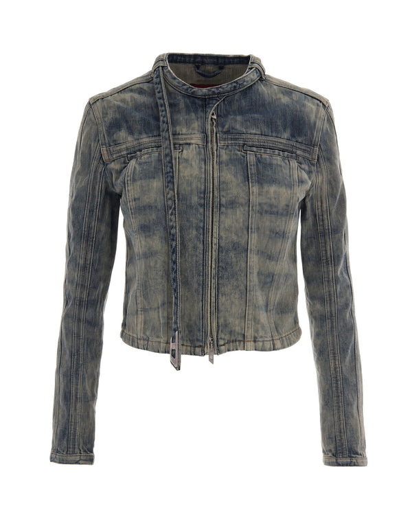 Short Denim Biker Jacket Blue Cotton