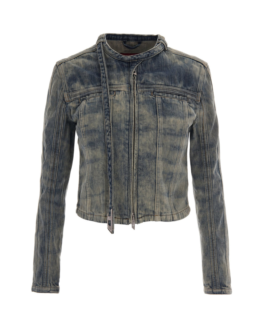 Short Denim Biker Jacket Blue Cotton