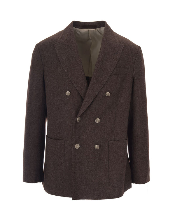 Double-Breasted Jacket Dark Brown Wool Cotton Cashmere