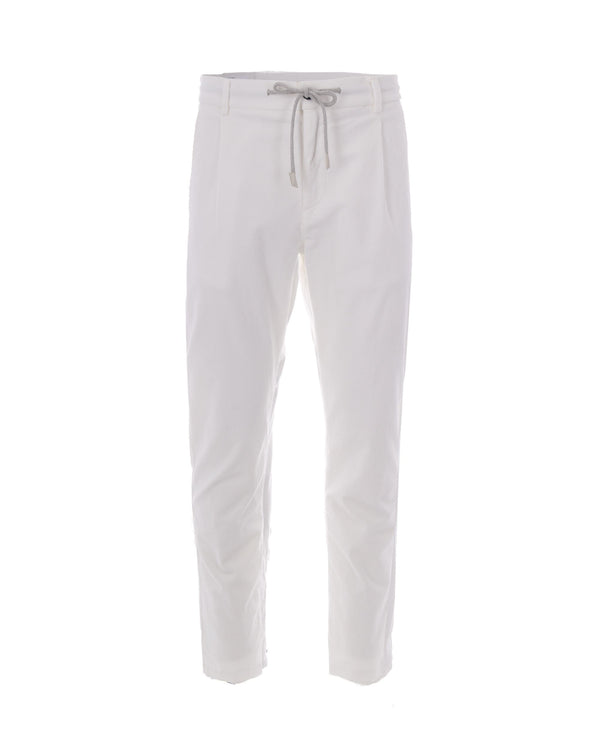 Joggers Velvet White Cotton Modal Elastane Trousers
