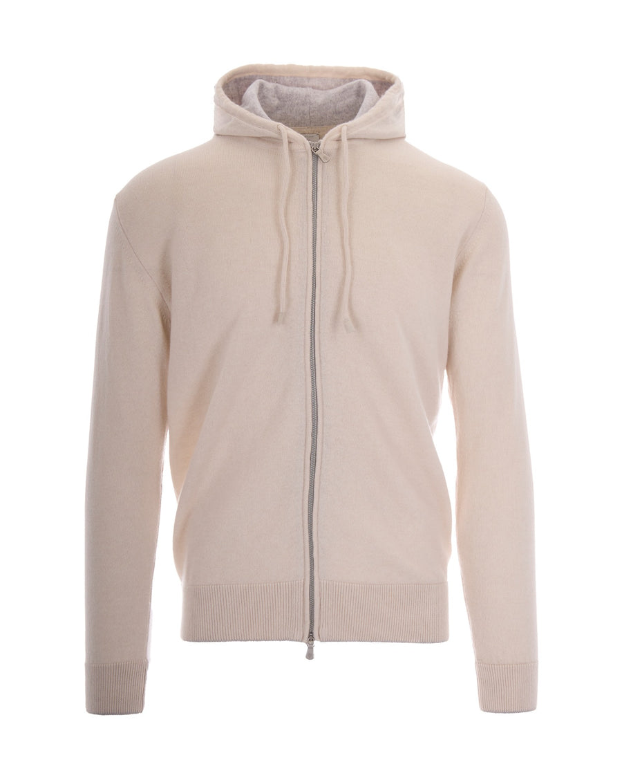 Hooded Cashmere Full-Zip Sweater Beige-Light Grey Beige/light Sweatshirts