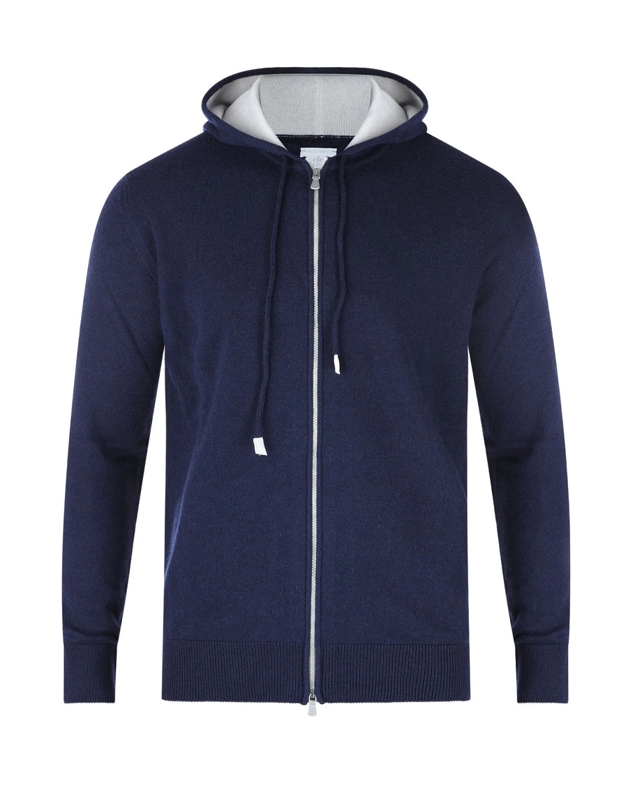 Hooded Cashmere Zip Sweater Blue-Sand Blue/sand Sweatshirts
