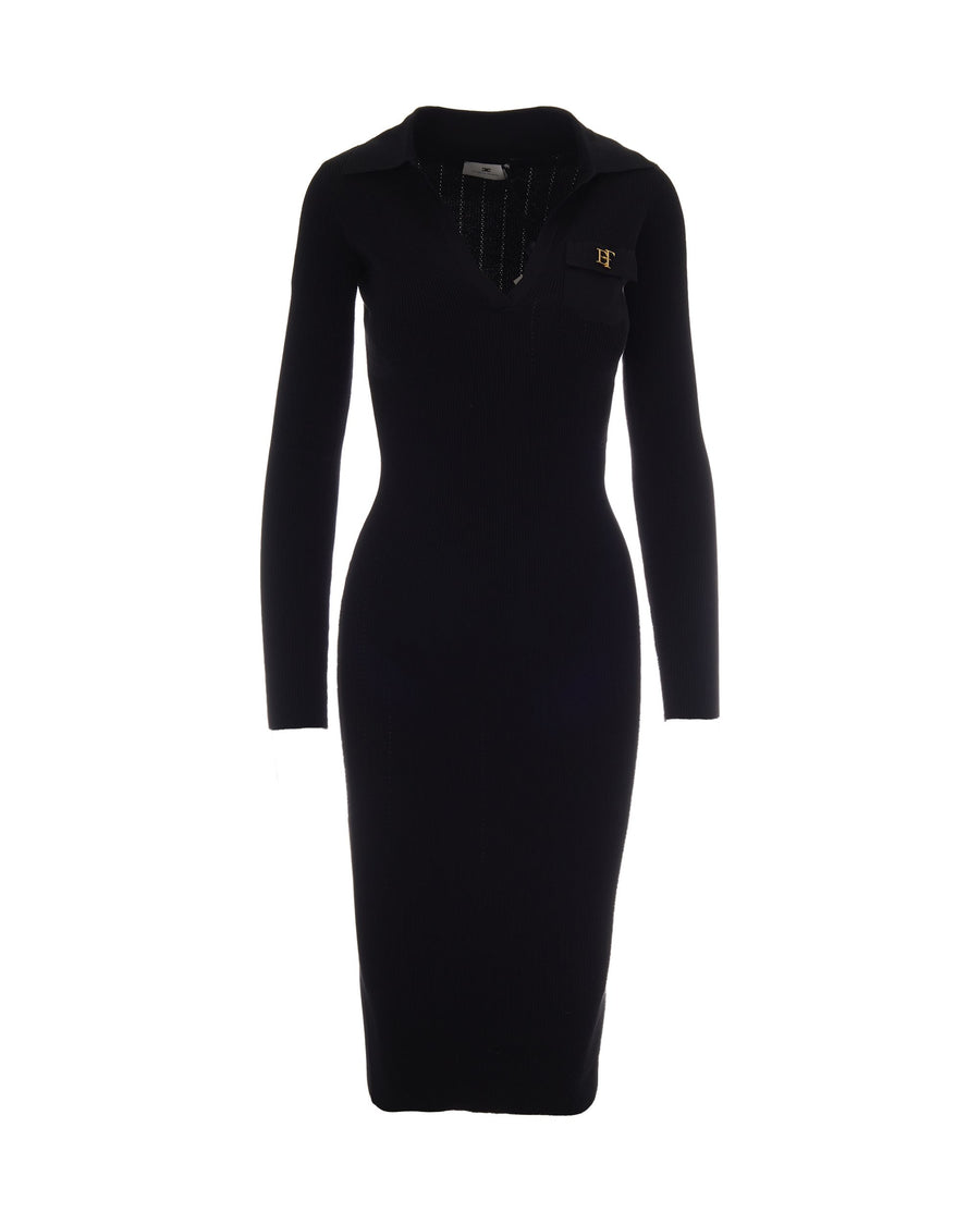 Knit Polo Maxi Dress Black Lyocell Evening Suits