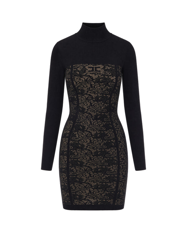 Mini Dress With Lace Bodice Black Black/nude Viscose Evening Suits