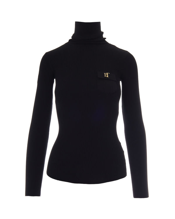Turtleneck Sweater Black Lyocell Jumpers