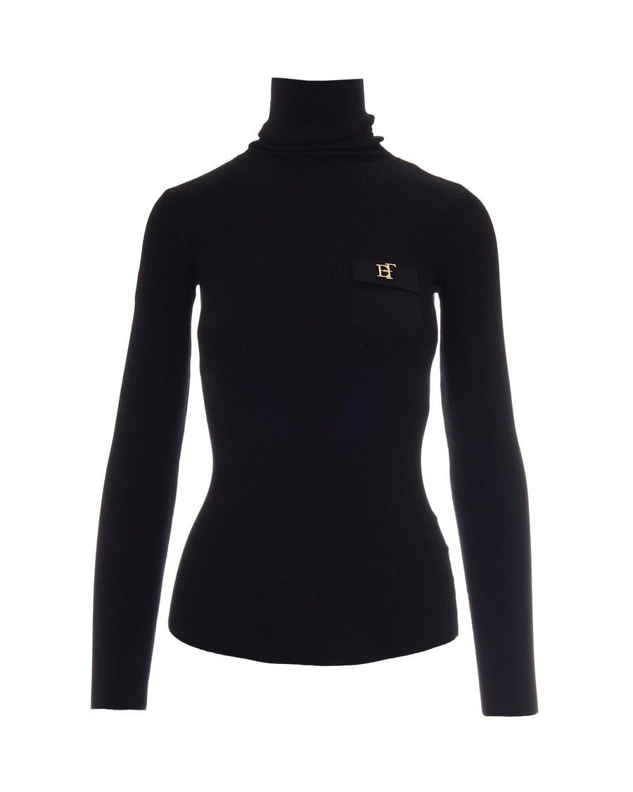 Turtleneck Sweater Black Lyocell Jumpers