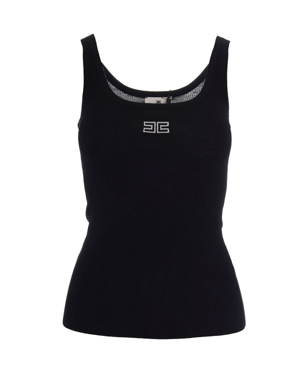 Tank Top Ribbed Black-Butter Black/butter Wool Elastane Vests & Tops