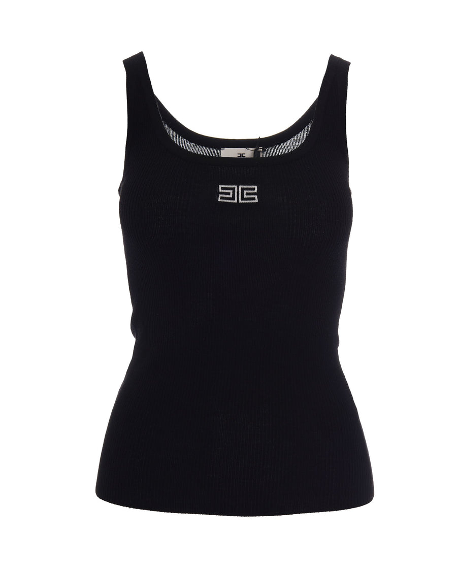 Tank Top Ribbed Black-Butter Black/butter Wool Elastane Vests & Tops