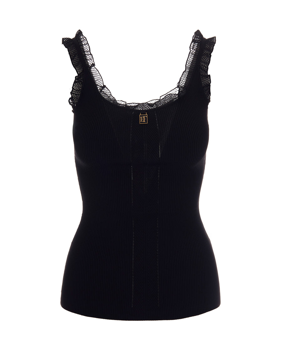 Knit Top Black Viscose Tops