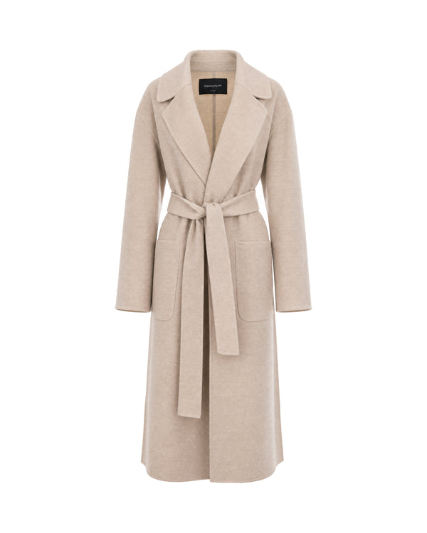 Long Robe Coat Beige Virgin Wool