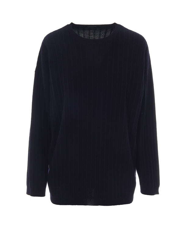 Crewneck Jumper Platinum Midnight Blue Virgin Wool Jumpers