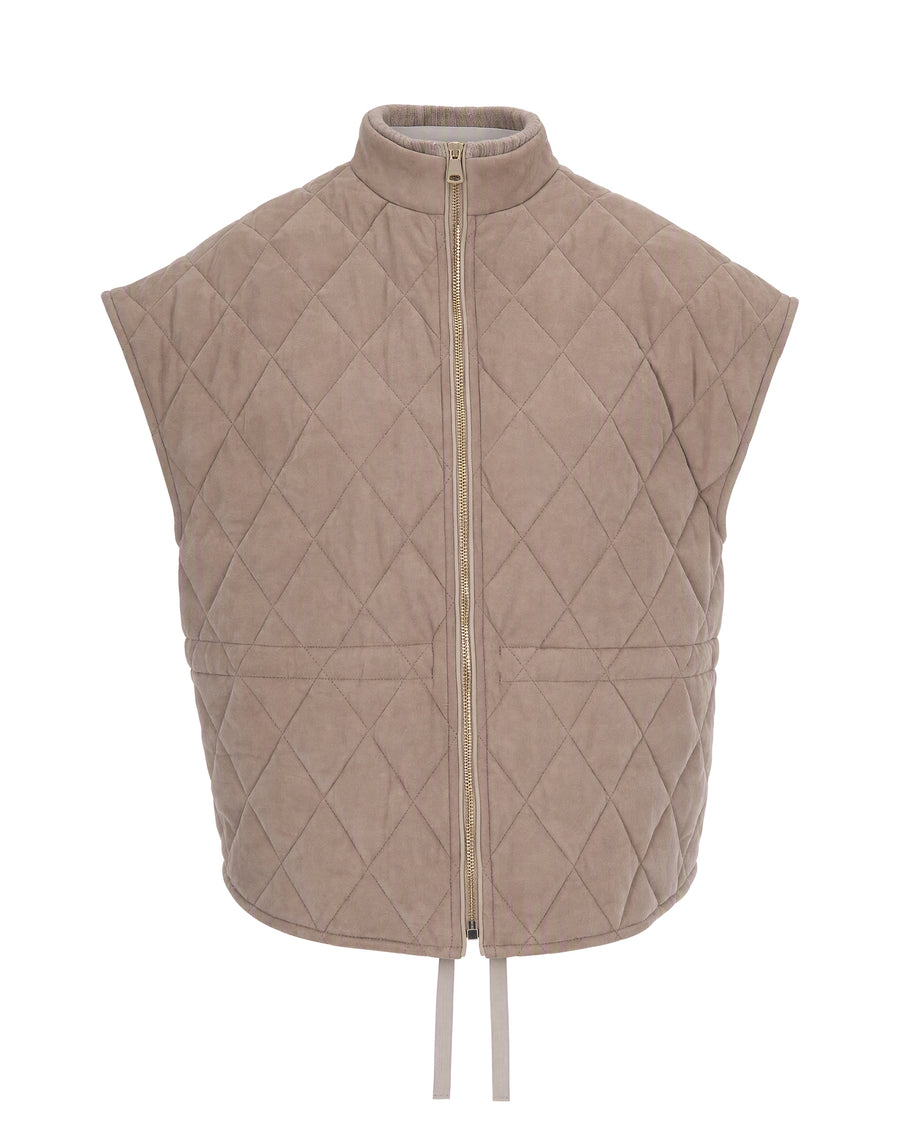 Quilted Suede Gilet Beige Waistcoats & Gilets