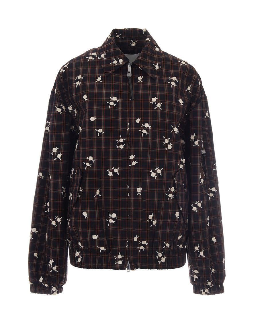 Bomber Jacket Check Flower Cappuccino Organic Cotton