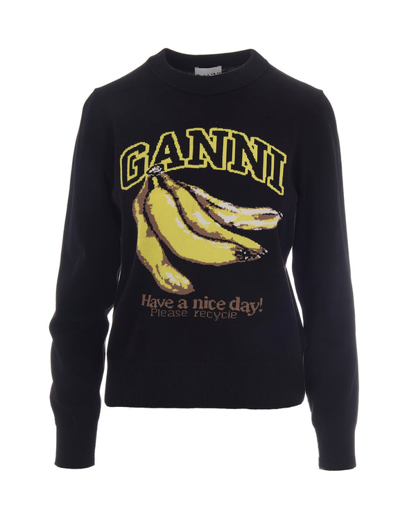 Crew Neck Sweater Graphic Banana Black Organic Cotton Jumpers